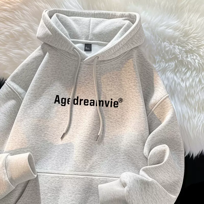 美式复古高街潮牌加绒加厚连帽卫衣女秋冬oversize宽松慵懒外套男