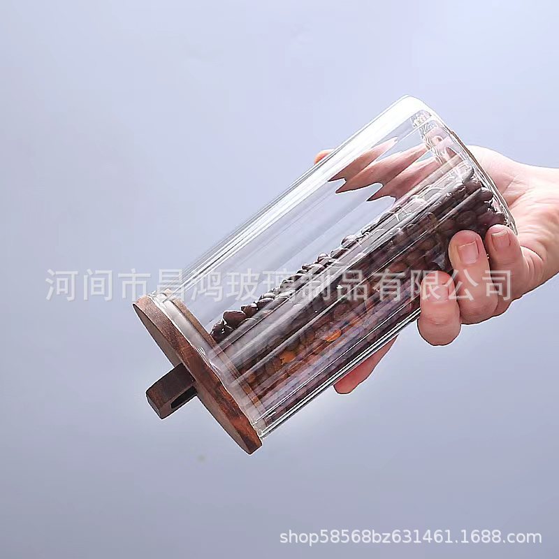 Latas de vidrio rayadas selladas latas selladas de madera de acacia de gran calibre latas selladas de alta borosilicato a prueba de humedad latas de almacenamiento de granos de café de té image 5