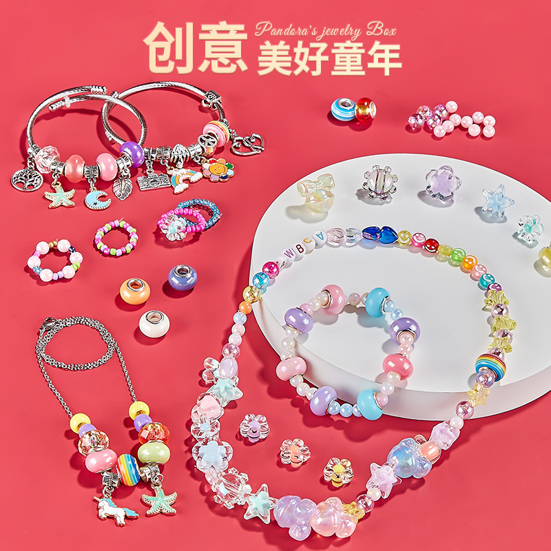 Regalos de cumpleaños para niñas collares de cuentas pulseras DIY materiales hechos a mano juguetes princesa joyería caja de regalo