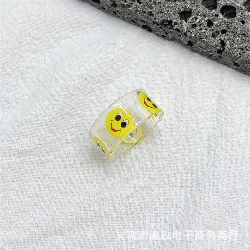 Nuevo acetato resina expresión humor anillo transparente diversión ins estilo colorido Smiley cara apilada anillo
