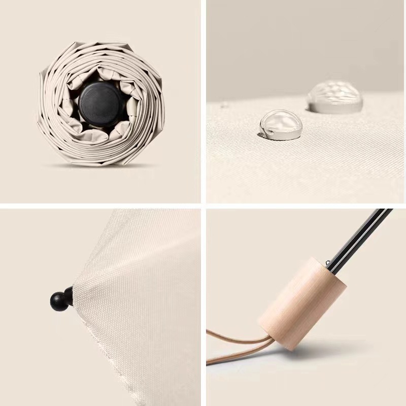 Paraguas de tres plegadas paraguas de vinilo para mujeres paraguas de protección solar UV paraguas de madera paraguas logotipo personalizado paraguas