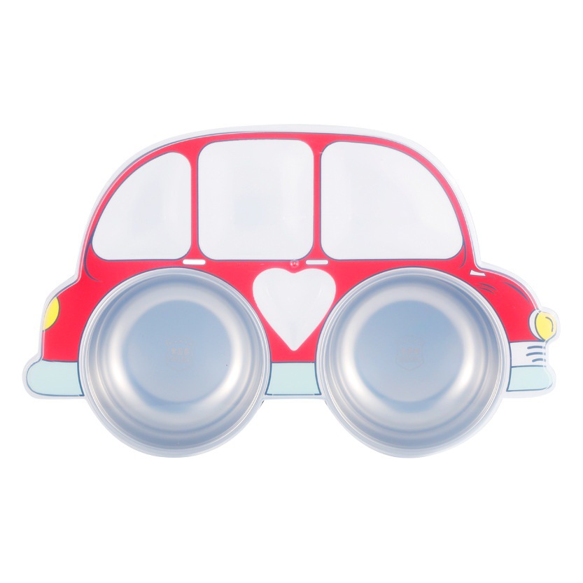 304 children's tableware car plate cartoon drop-resistant anti-scald dustproof with lid detachable stainless steel liner compartment