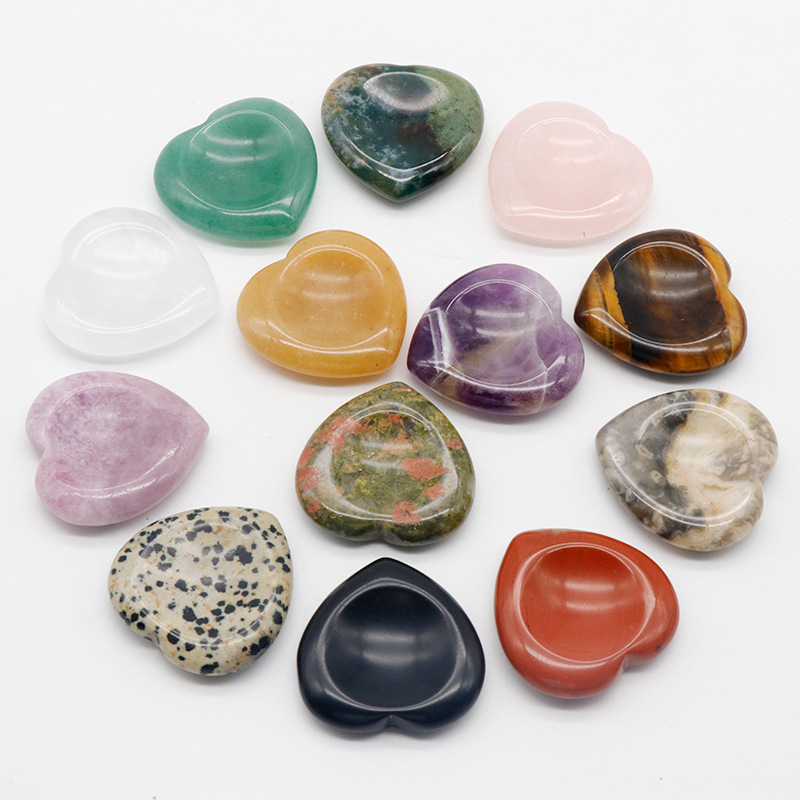 天然石水晶瑪瑙40mm愛心按摩石 心形忘憂石拇指石跨境源頭廠家
