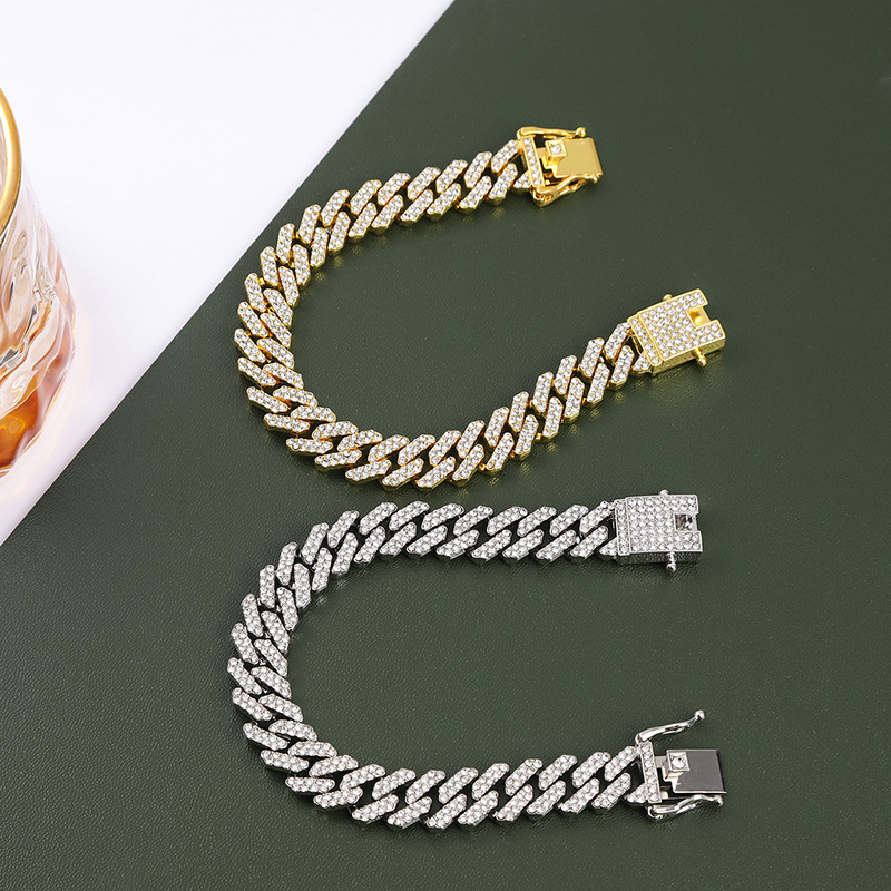 Personalized New Exaggerated Girl 12mm Alloy Cuban Decoration Hip Hop Full Diamond Feet Chain Male_voghion.com