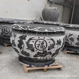 石雕鱼缸花盆门海仿古天然青石大水缸庭院荷花缸户外流水种花石缸