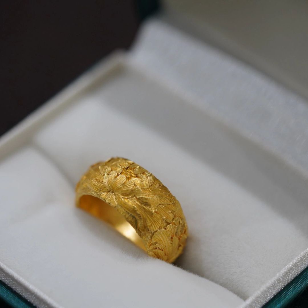 Vintage Gold Peony Flower Ring For Women Elegant Statement Jewelry_voghion.com