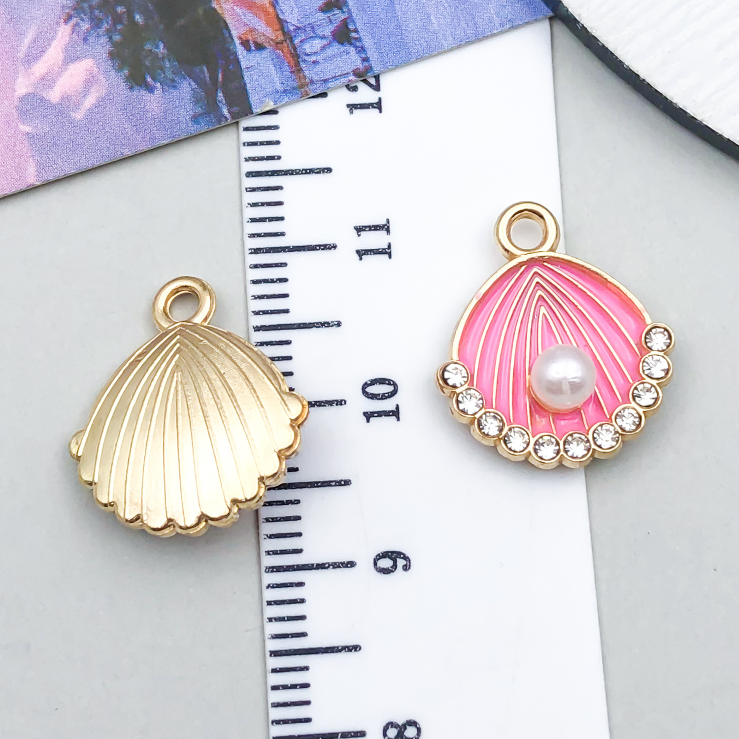 1 kc rose pink oil dripping diamond pearl shell 17x15x5mm-1.1g-23461
