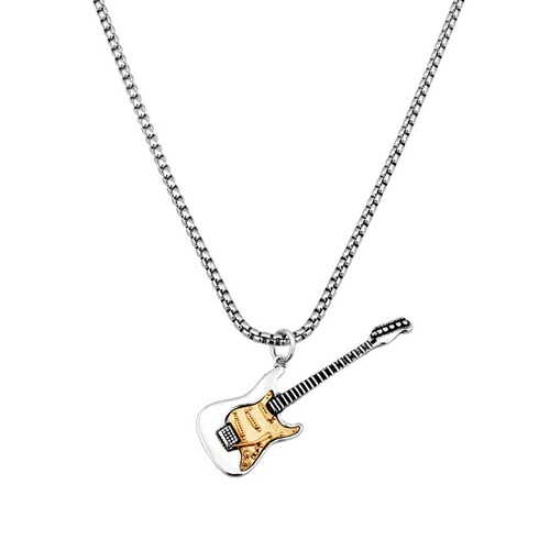 Elegant Silver Titanium Steel Guitar Necklace for Women, Rockabilly Style, Personality Versatile Fashion, Niche Design Lockchain