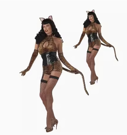 豹纹猫女郎服装猫女装万圣节服装化妆舞会DS演出服野人服带尾巴