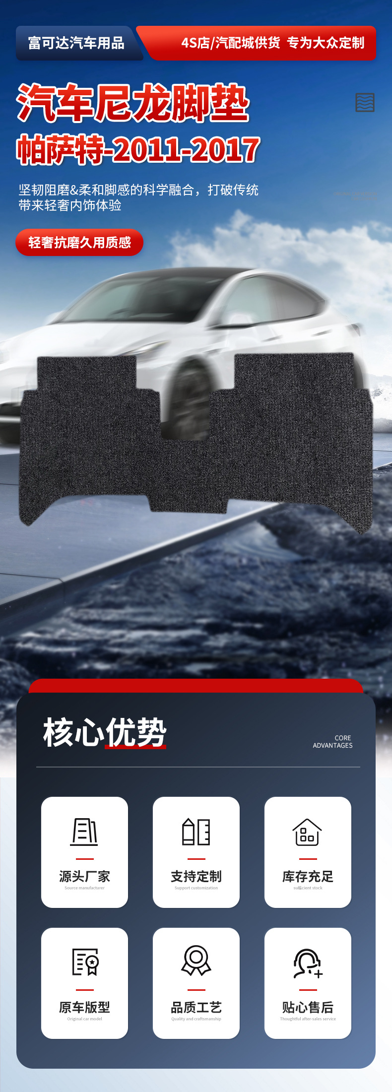 Suitable for Saic Volkswagen Passat-11-17 Style Nylon Car Floor Mats Factory Ready Driving Floor Mats