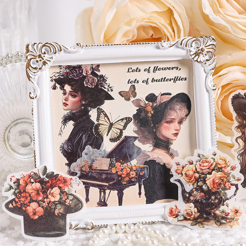 Belleza floreciente retro personaje y papel pegatinas bolsas diy cuaderno diario material de decoración pegatinas de chicas europeas y americanas