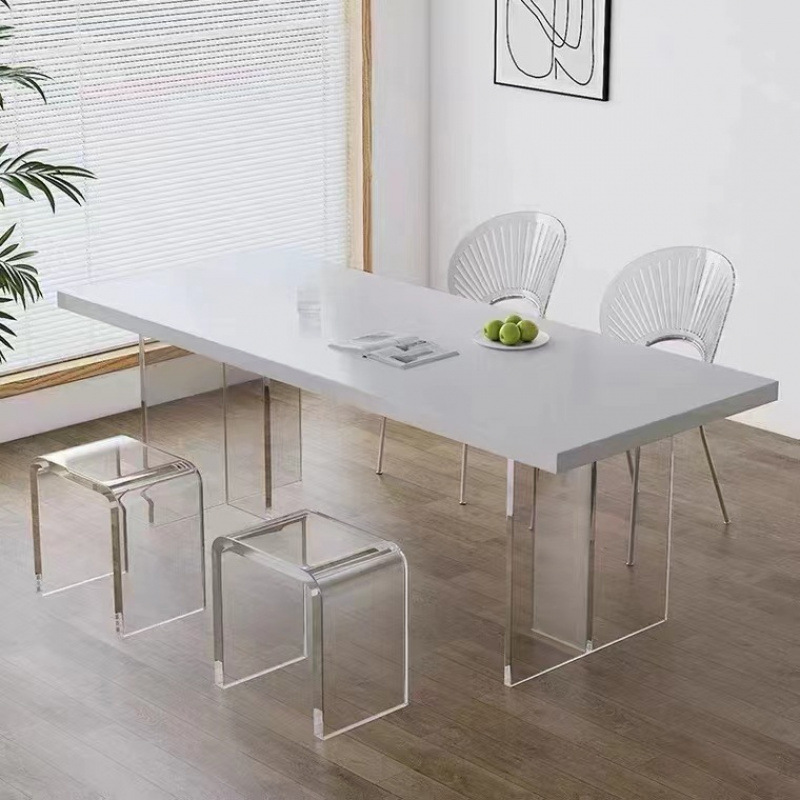 French Cream Style Acrylic Delifon Slate Dining Table for Home High-End Small Apartment Dining Table and Chair Set