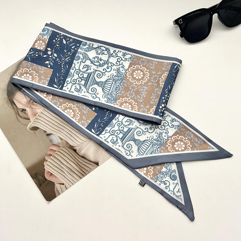 Bufandas de seda de ángulo oblicuo 2025 nuevo bufandas de diamante retrógrado decoración multifuncional de ángulo agudo moda bufandas largas correa de pelo