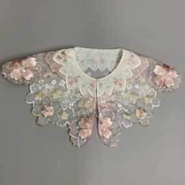 溢希绣品 汉服云肩成人款欧根纱底娃娃领唐装配饰 服装辅料花边
