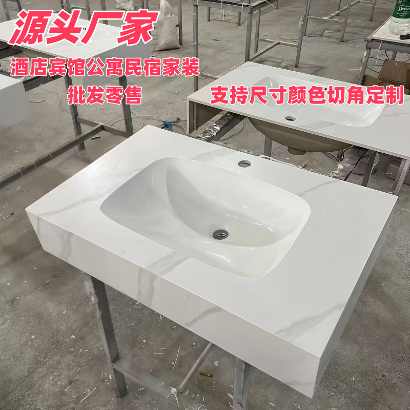 gabinete de baño de ingeniería de hotel de tabla de roca personalizado doble capa sin costura integral lavabo lavabo lavabo gabinete de baño inteligente combinación