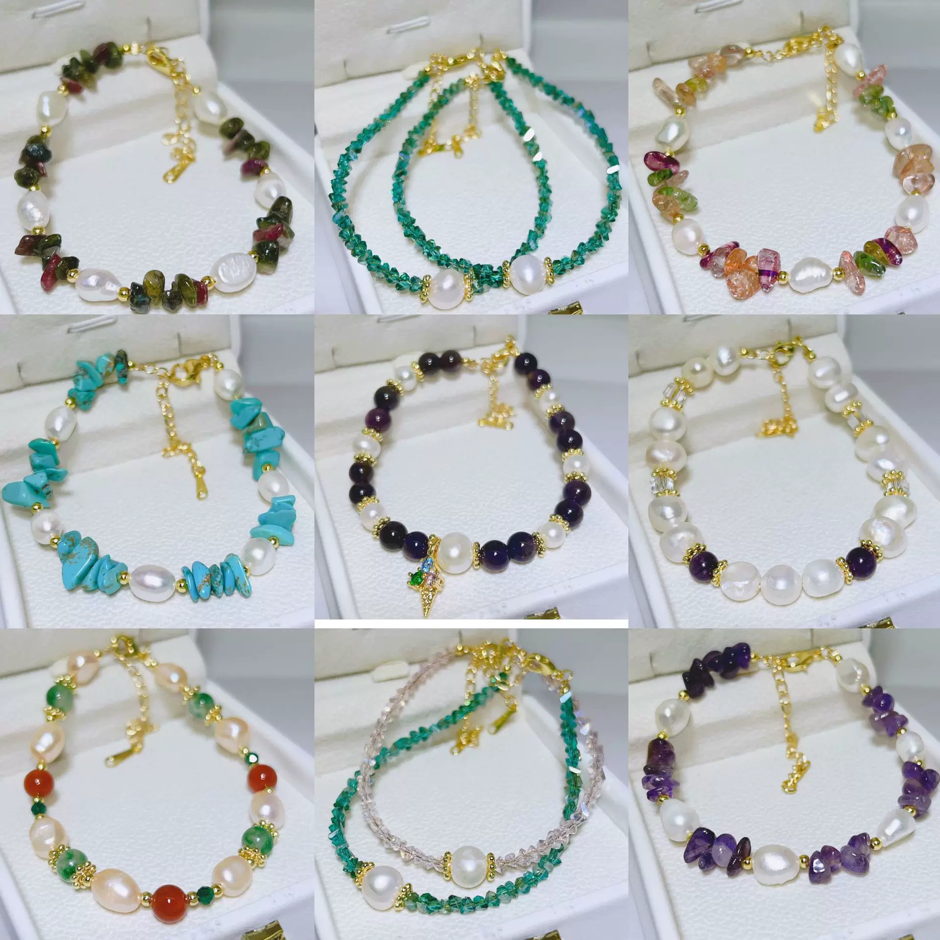 韩版时尚新款天然珍珠手链女天然石水晶串珠手串简约百搭款手饰