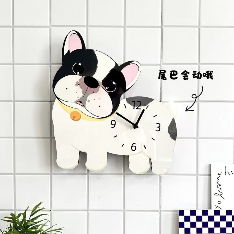 스윙 스타일 흑백 프렌치 불독 크리 에이 티브 장식 벽시계 거실 홈 동물 시계 벽시계 장식품