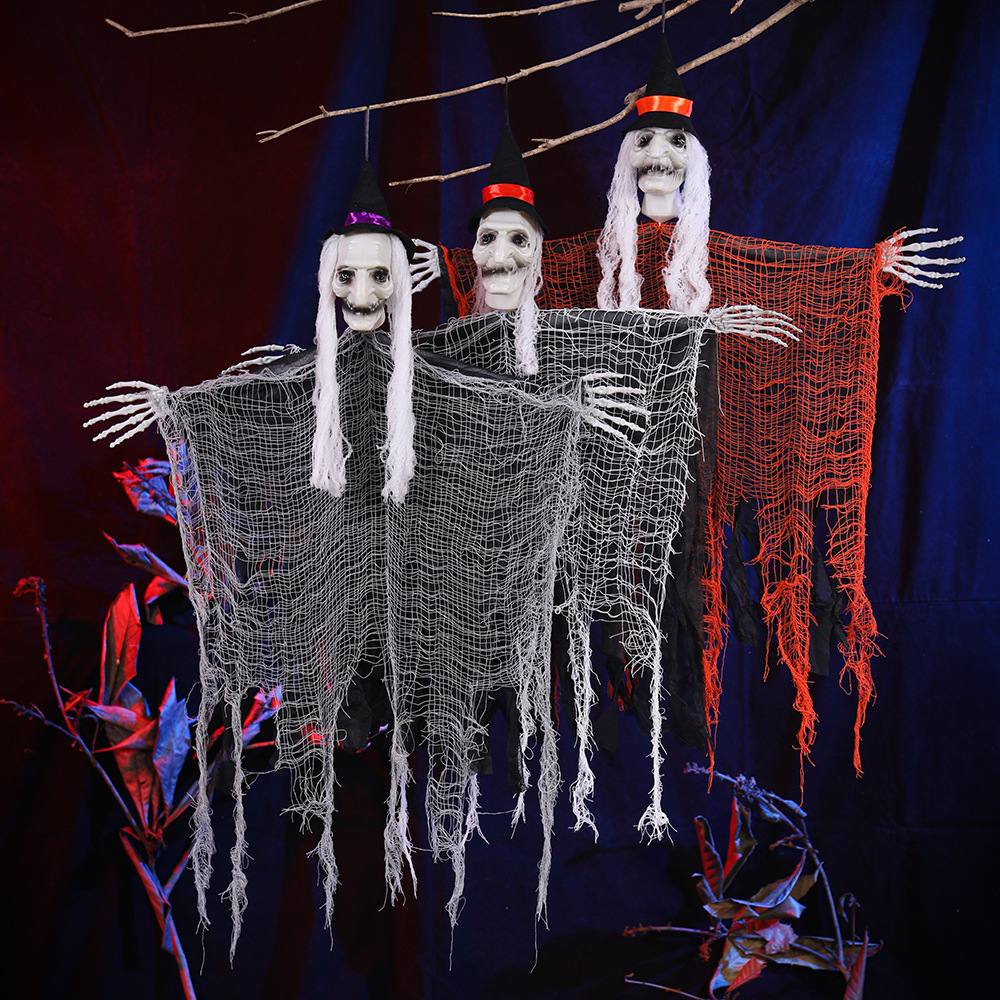 Halloween transfronterizo Colgando fantasmas, casa encantada, sala de escape, decoración de escenas, accesorios, decoración de calavera, fantasmas colgantes, engañosos y aterradores