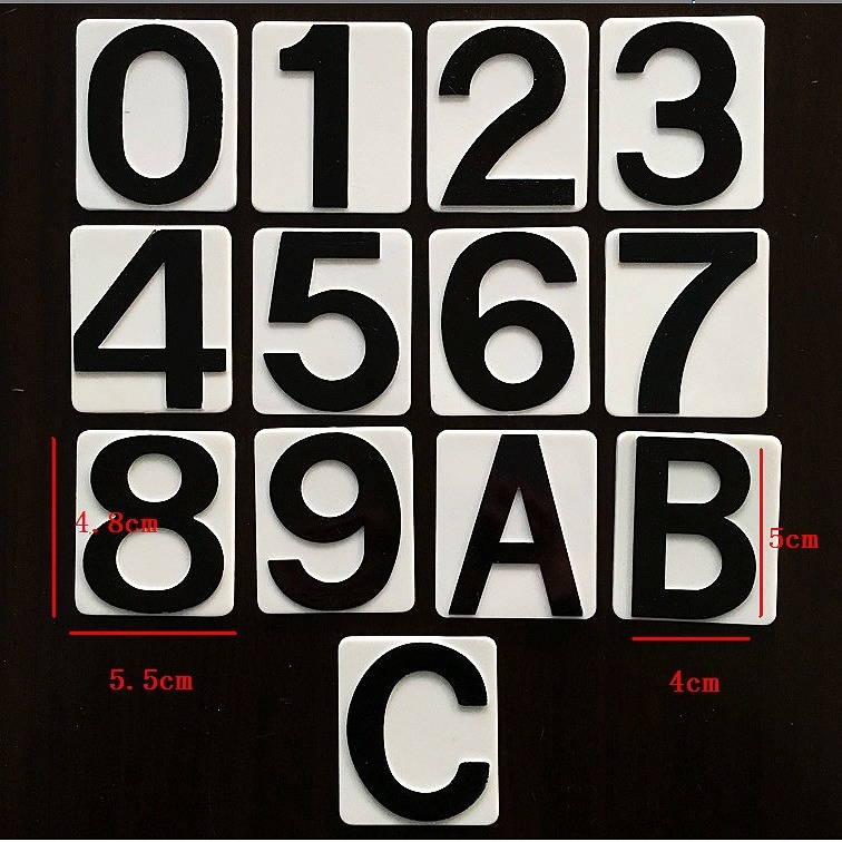 宁波厂家批发   背胶自粘数字字母牌    塑料黑色烫金号码牌