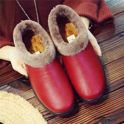 Winter new and old Beijing cotton shoes for women in winter plus velvet and thickened cotton slippers, leather surface waterproof and warm cotton boots for middle-aged and elderly mothers