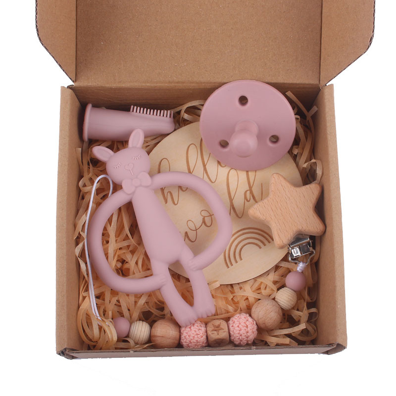 Nuevo bebé suministros estrella de dibujos animados chupete Cadena de silicona creativa conejo elefante mordedor juguete conjunto de cinco piezas