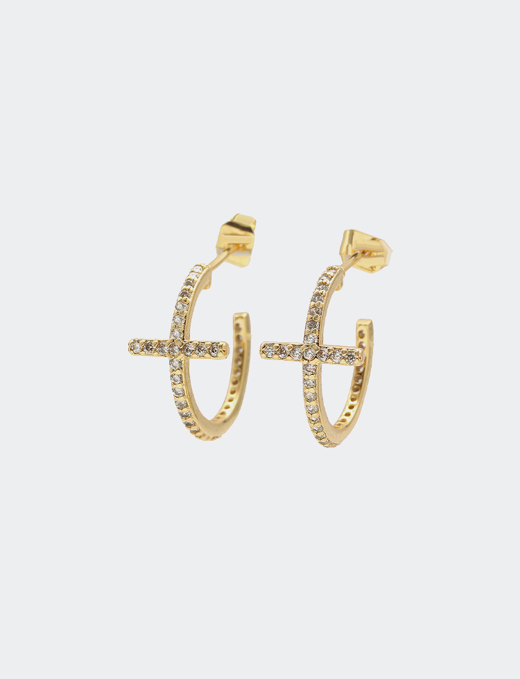 fashion simple goldplated zircon cross earrings wholesalepicture4