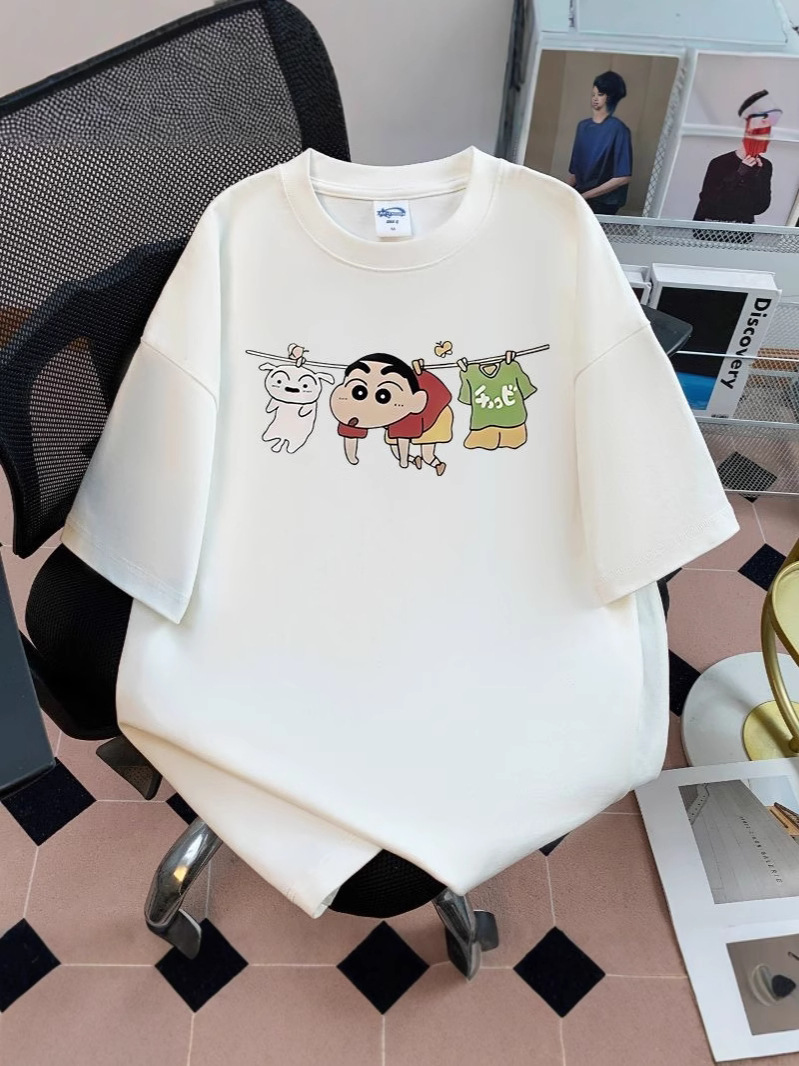 漫画和風クレヨンしんちゃんプリントコットン半袖Tシャツ男性と女性のための夏のトレンディなブランドルーズで多用途なトップスイン
