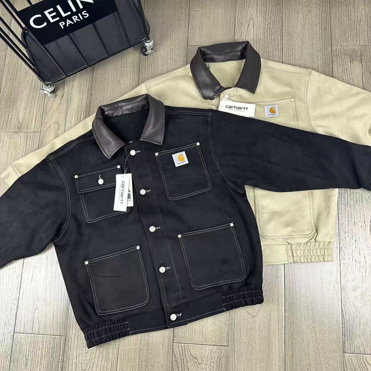 Car Autumn New American Retro Motorcycle Workwear Classic Logo Label Multi-Pocket Turn-Down Collar Jacket for Men