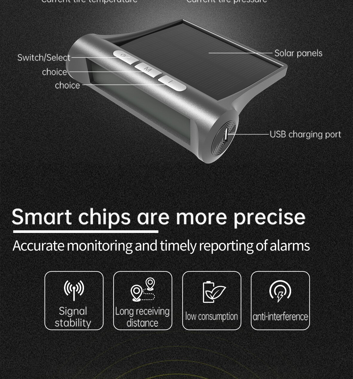 Ty01 Tire Pressure Monitoring System High-Precision Solar-Powered Tire Pressure Monitor Tpms Tire Pressure Wireless Device Smart