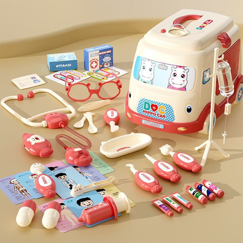 Niños en casa pequeño médico juego de juguetes simulación estetoscopio caja médica enfermera juego de roles inyección conejo