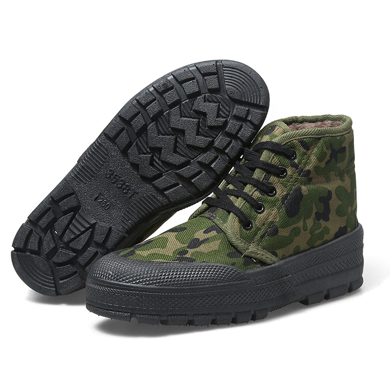 Cotton shoes plus velvet high-top camouflage release shoes men's and women's training shoes outdoor construction site warm high-top cotton shoes factory direct sales