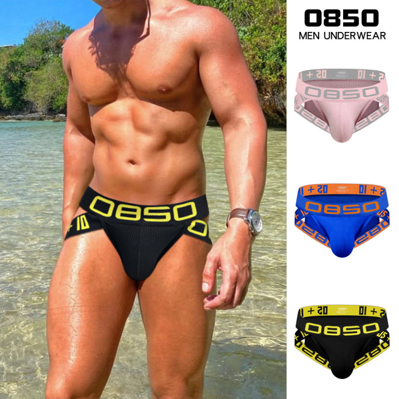 【Cross-Border】0850 Men's Sexy Thong Briefs with Straps, High-Cut, Trendy Sports Underwear, Ribbed Cotton