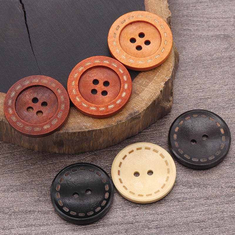 Laser Dotted Wooden Button Retro Coat Coat Button Primary Wooden Children's Shirt Cardigan Coat Button