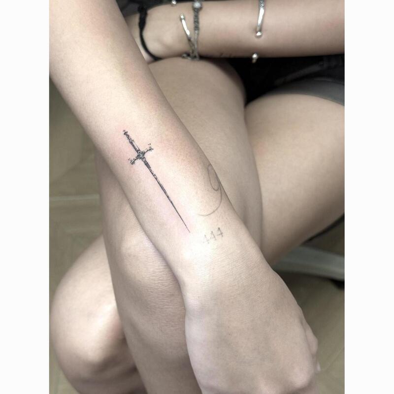 Cross Holy Light Sword Herbal Tattoo Sticker Semi-Permanent New Style Personalized Creative Tattoo Ins Style Non-Toxic Scar Covering Sticker