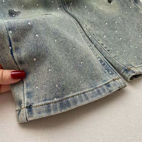 Baby Girl's Jeans Winter Autumn New Children Straight Leg Pants Little Kids Narrow Wide Leg Pants Embroidered Diamond Jeans