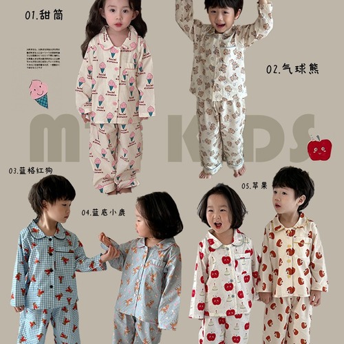 Children's 100% Cotton Cartoon Homecoming Set - Spring/Summer 2024 New Arrival for Boys and Girls - Baby Pajama Set