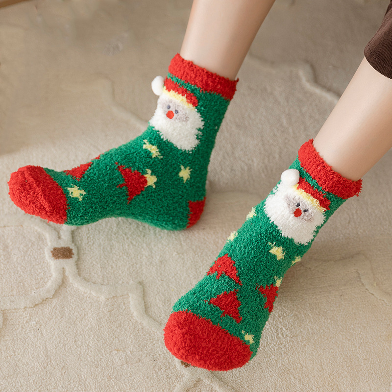 Children's Parent-child Christmas Socks Mid-barrel Autumn and Winter Men's and Women's Thickened Coral Fleece Ball Pack Christmas Gift Winter Children's Socks