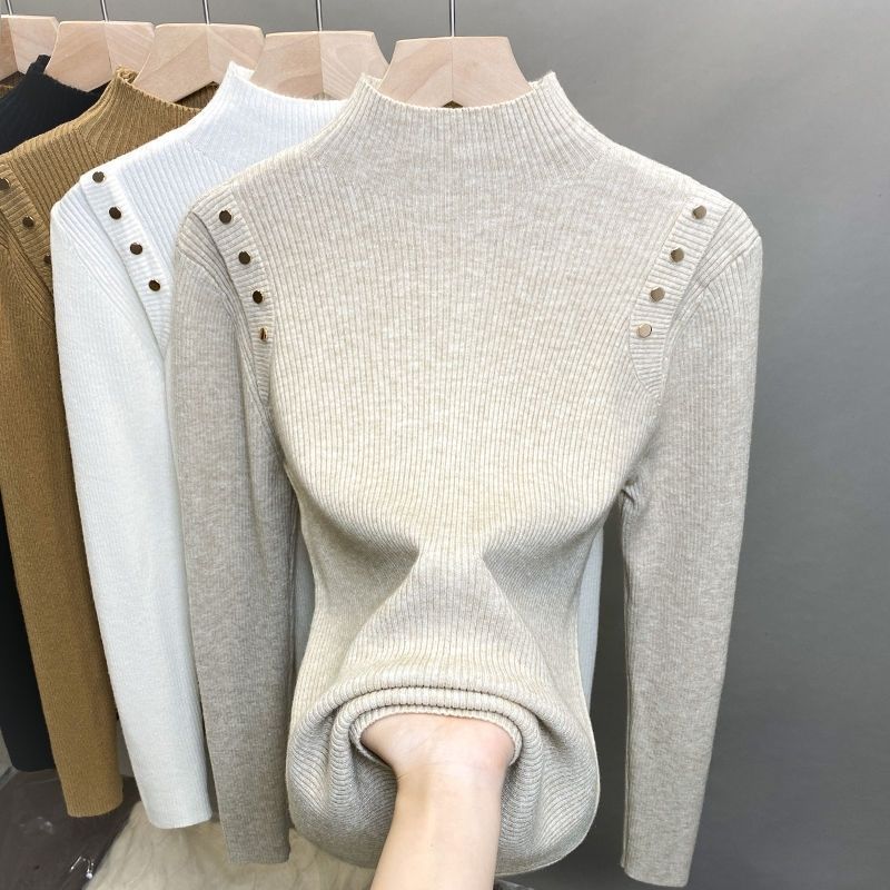 【 Famiglia Cashmere 】 Maglione da donna in maglia spessa e larga, corto, con collo alto e base in lana, strato interno per autunno e inverno_voghion.com