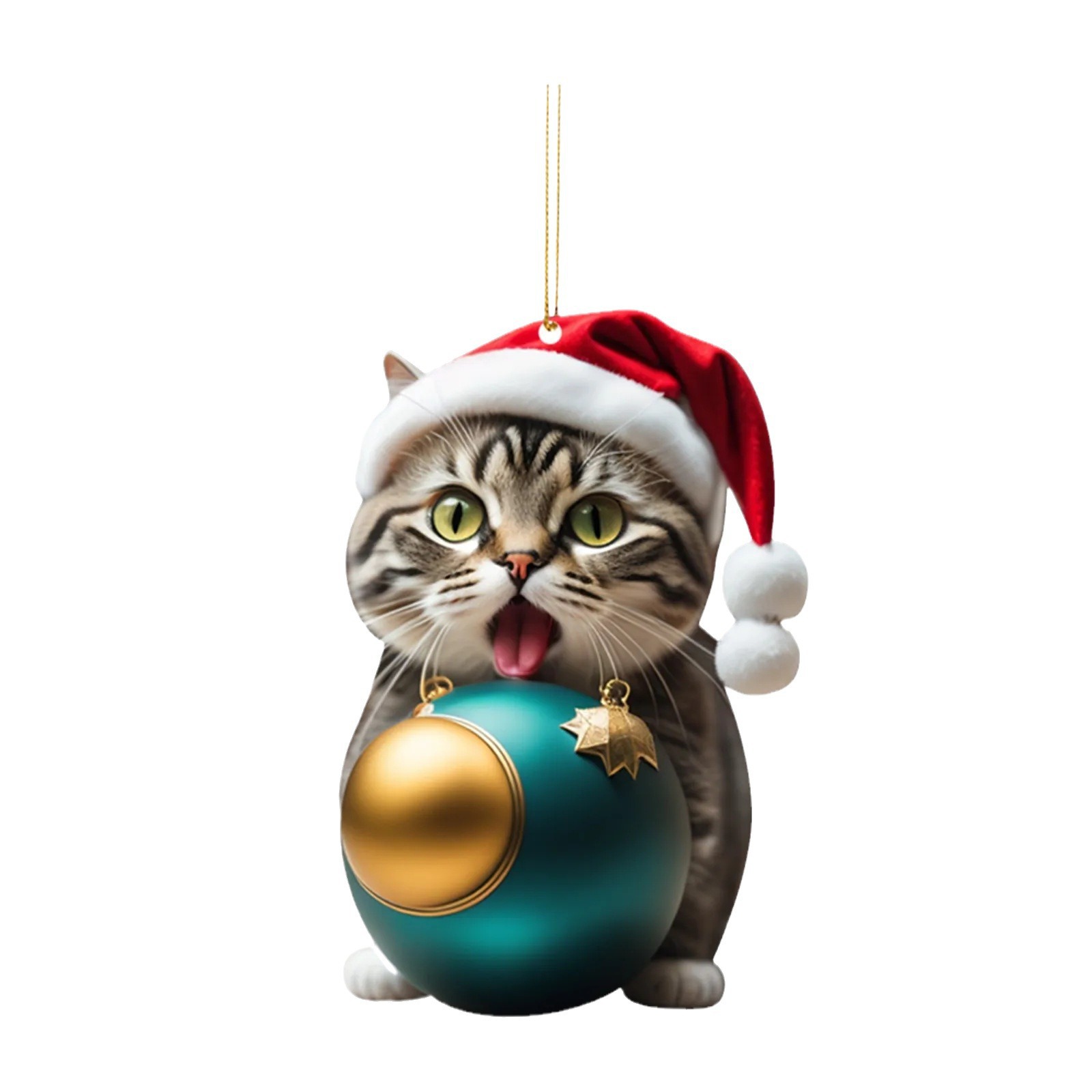 Acrílico gracioso lindo gatos voluminosos de mano bola de Navidad decoración de árbol de Navidad colgante llavero para celebrar las vacaciones
