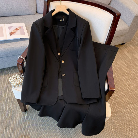 60.00 kg-175.00 kg plus size women's clothing chubby girl suit jacket vest skirt three-piece suit professional casual temperament