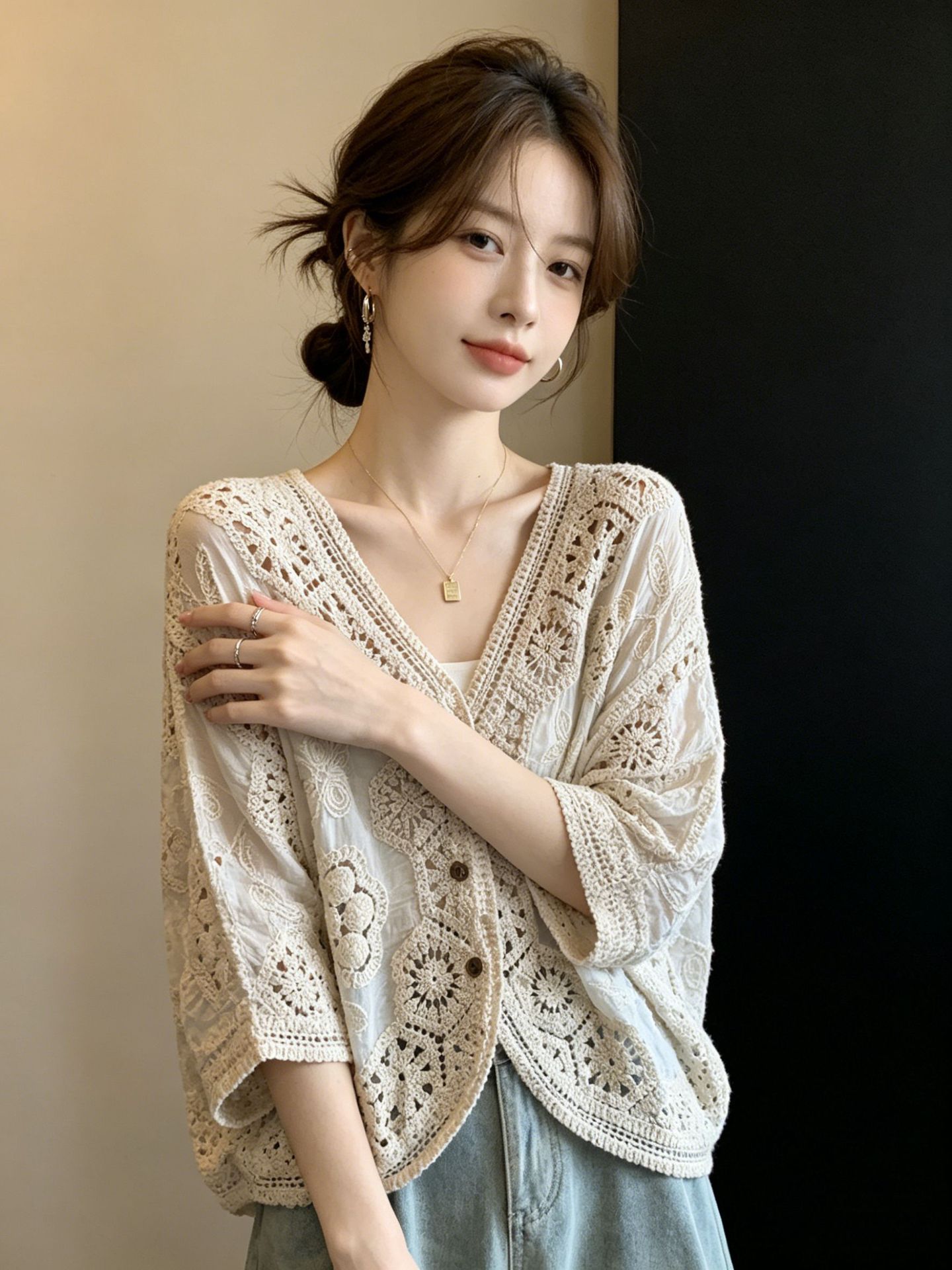 Áo chống nắng hở cổ tay bảy phần nữ phong cách trẻ trung — Màu ảnh