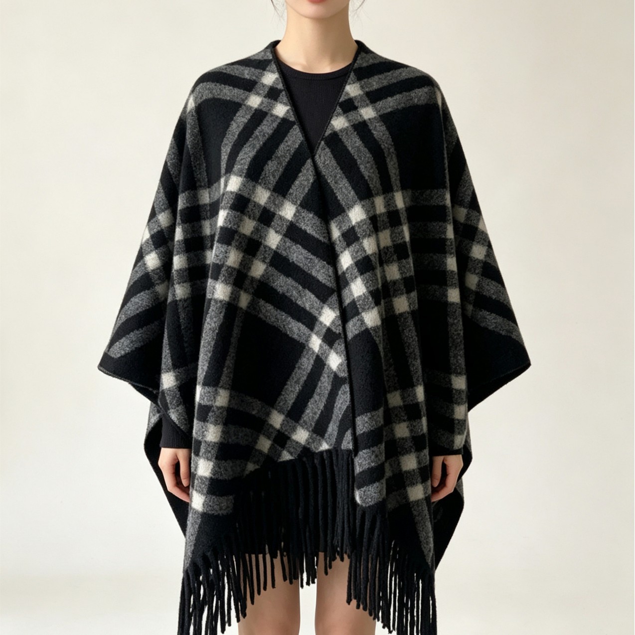 New Korean-style autumn and winter fringed cape, fashionable scarf and shawl, plaid design, new warm high-end cape with stripes