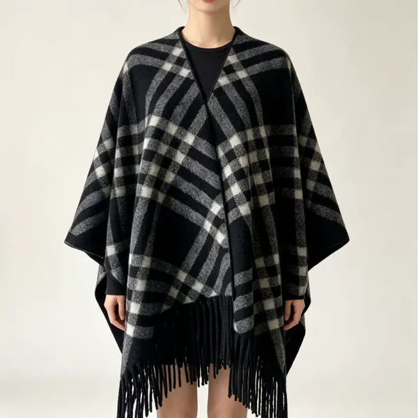 New Korean-style autumn and winter fringed cape, fashionable scarf and shawl, plaid design, new warm high-end cape with stripes