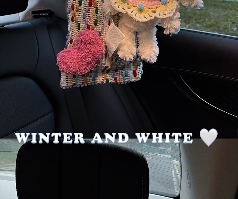 Cute Rabbit Heart-Shaped Car Tissue Box, Car Tissue Hanging Bag, In-Car Hanging Style High-End Tissue Box