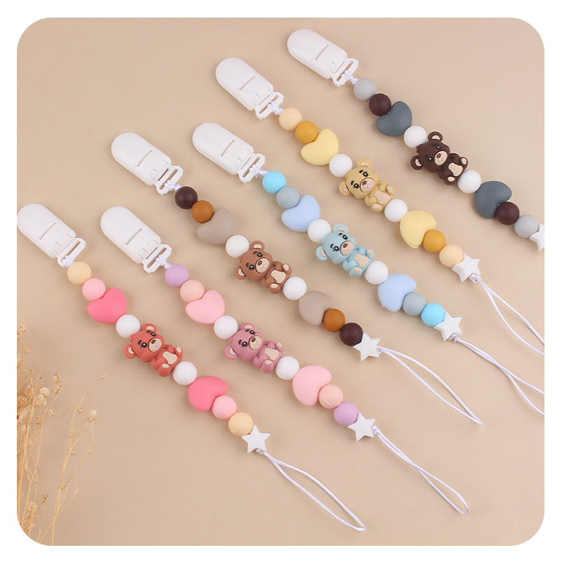 New Cartoon Bear Love Silicone Pacifier Chain Baby's Teeth Molar Chain Anti-dropping Chain Pacifier