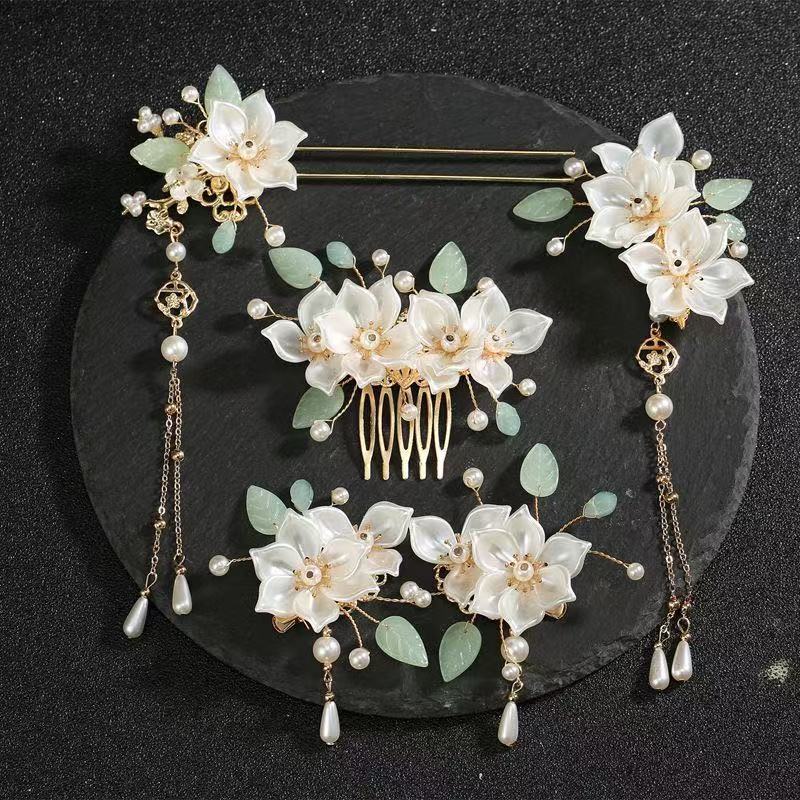 Super Fairy Chinese Han Dynasty Retro Hair Accessories Headdress Bride Forest Lily of the Valley High-End Flower Tassel Side Hairpin Super Fairy Chinese Han Dynasty Retro Hair Accessories Headdress Bride Forest Lily of the Valley High-End Flower Tassel Side Hairpin
