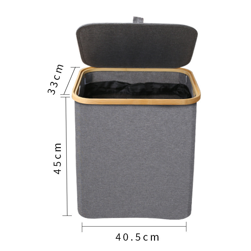 Cesta de ropa sucia transfronteriza con bolsillo interior con cubierta de bambú y madera plegable Cesta de almacenamiento de ropa sucia Cesta de ropa sucia