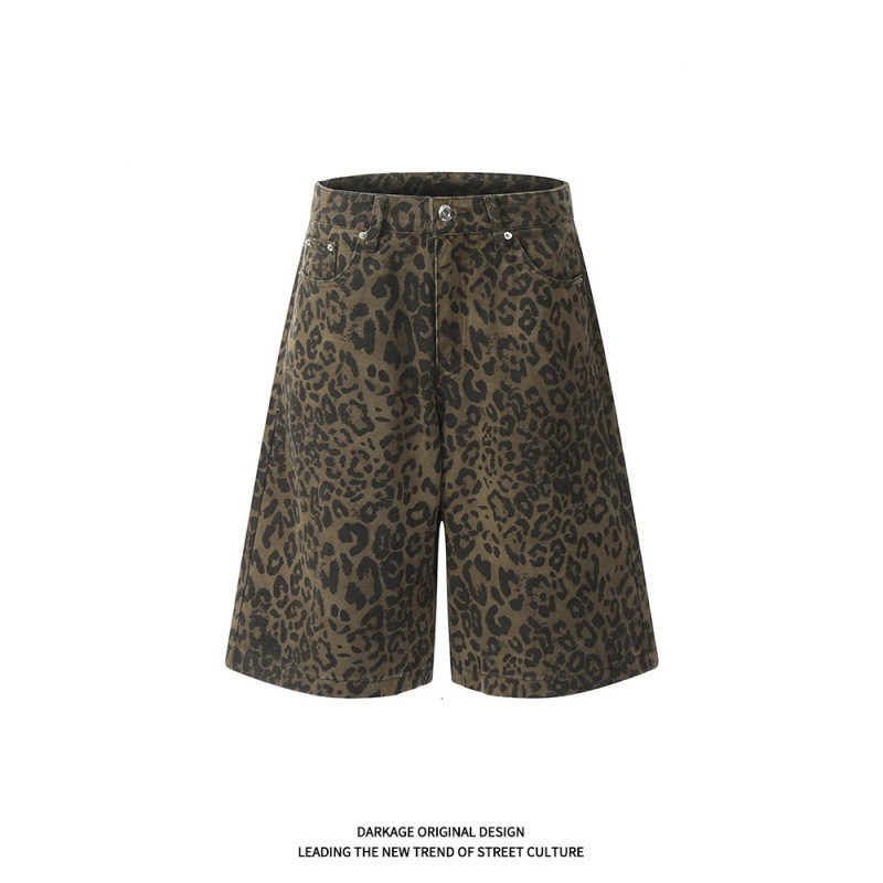 American Retro Leopard Print Denim Shorts for Women, 2026 Summer New Style, Plus-Size, Straight Loose Wide-Leg, Seven-Point Length, Lazy Style American Retro Leopard Print Denim Shorts for Women, 2026 Summer New Style, Plus-Size, Straight Loose Wide-Leg, Seven-Point Length, Lazy Style