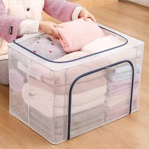 New transparent storage box foldable large-capacity steel frame storage box waterproof and moisture-proof clothes and quilt storage bag