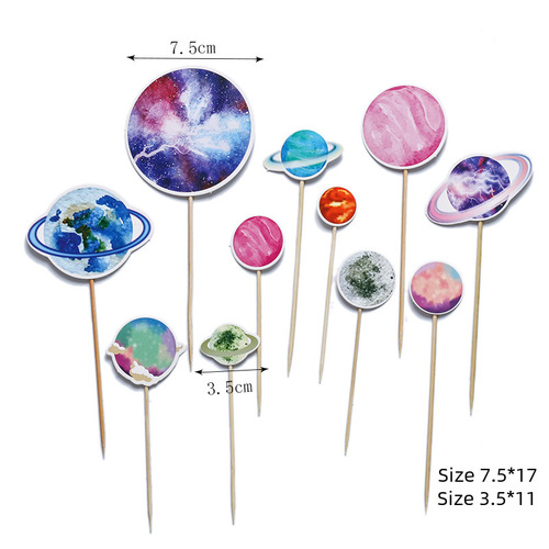 Space Planet Cake Topper Birthday Cake Decoration Space Ship Cake Insert Dessert Table Decoration